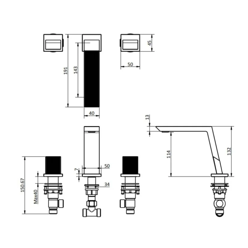 Crosswater Limit 3 Hole Basin Set Brushed Brass detail view - Image 2