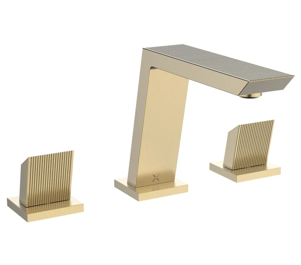 Crosswater Limit 3 Hole Basin Set Brushed Brass detail view - Image 1