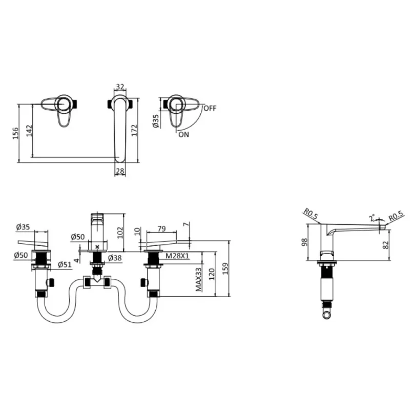 Crosswater Lazo Basin 3 Hole Set Matt Black detail view - Image 2