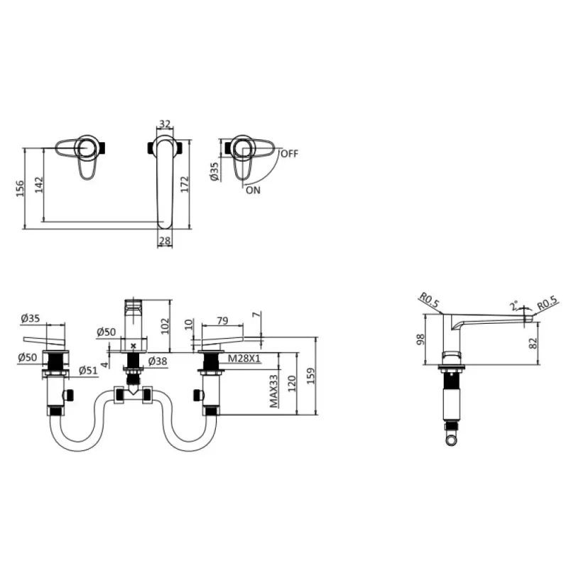Crosswater Lazo Basin 3 Hole Set Brushed Brass detail view - Image 2