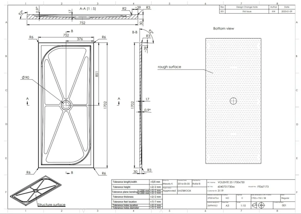 Eastbrook Vanguard 25 Tray 1700 X 750 Rectangular White - Image 2