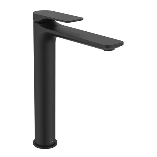 Crosswater Fuse Tall Basin Monobloc With Clicker Waste Matt Black detail view - Image 1