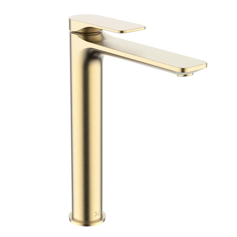 Crosswater Fuse Tall Basin Monobloc With Clicker Waste Brushed Brass detail view - Image 1