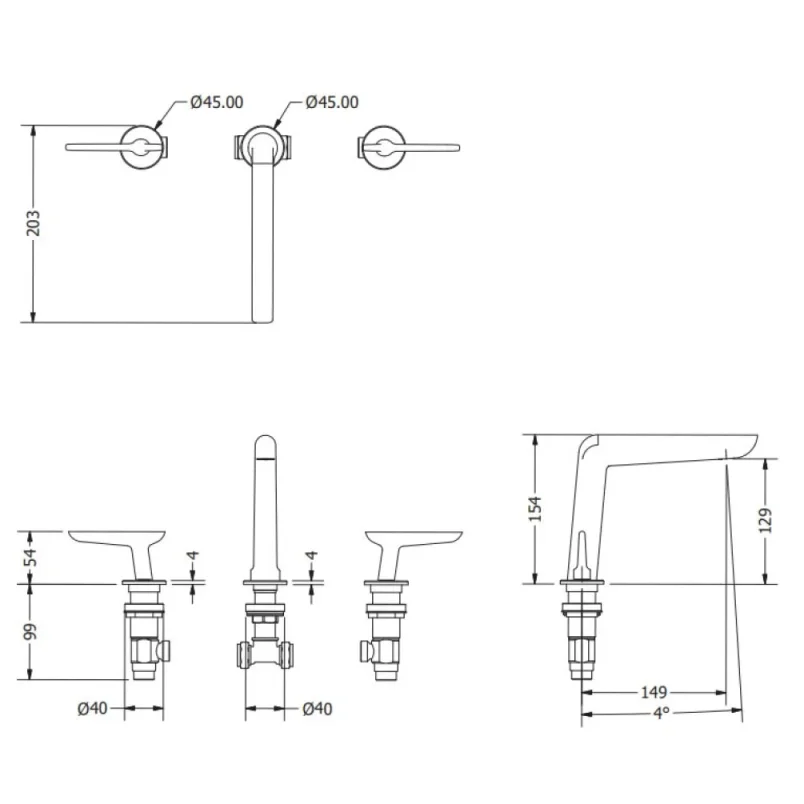 Crosswater Foile Basin 3 Hole Set Matt Black detail view - Image 2