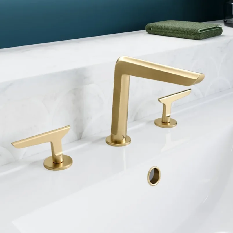 Crosswater Foile Basin 3 Hole Set Brushed Brass detail view - Image 2