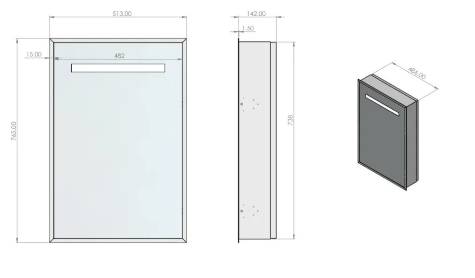 Abacus Recessed Cabinet - With Black Surround 510 (w) x 765 (h) x 140 (d) mm - Image 2