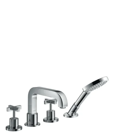 Axor Citterio 4-hole Rim-mounted Bath Mixer With Cross Handles And Escutcheons Chrome detail view - Image 3