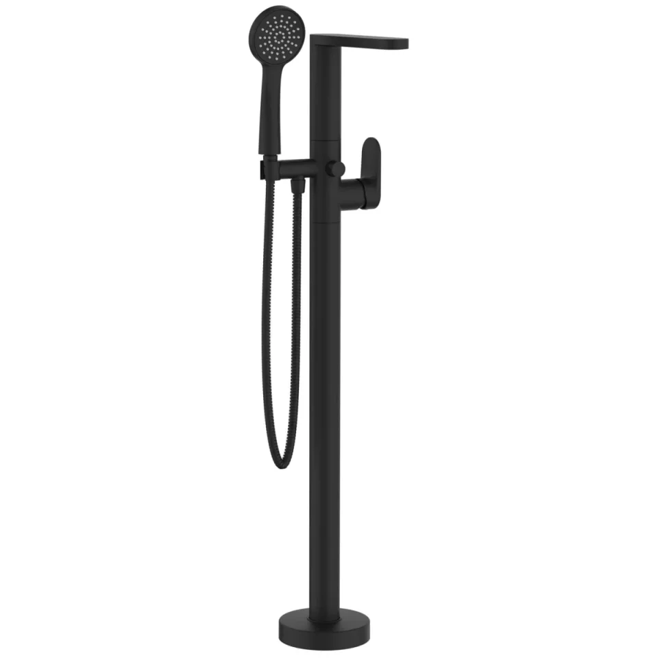Crosswater Drift Bath Shower Mixer Floor Standing Matt Black detail view - Image 1