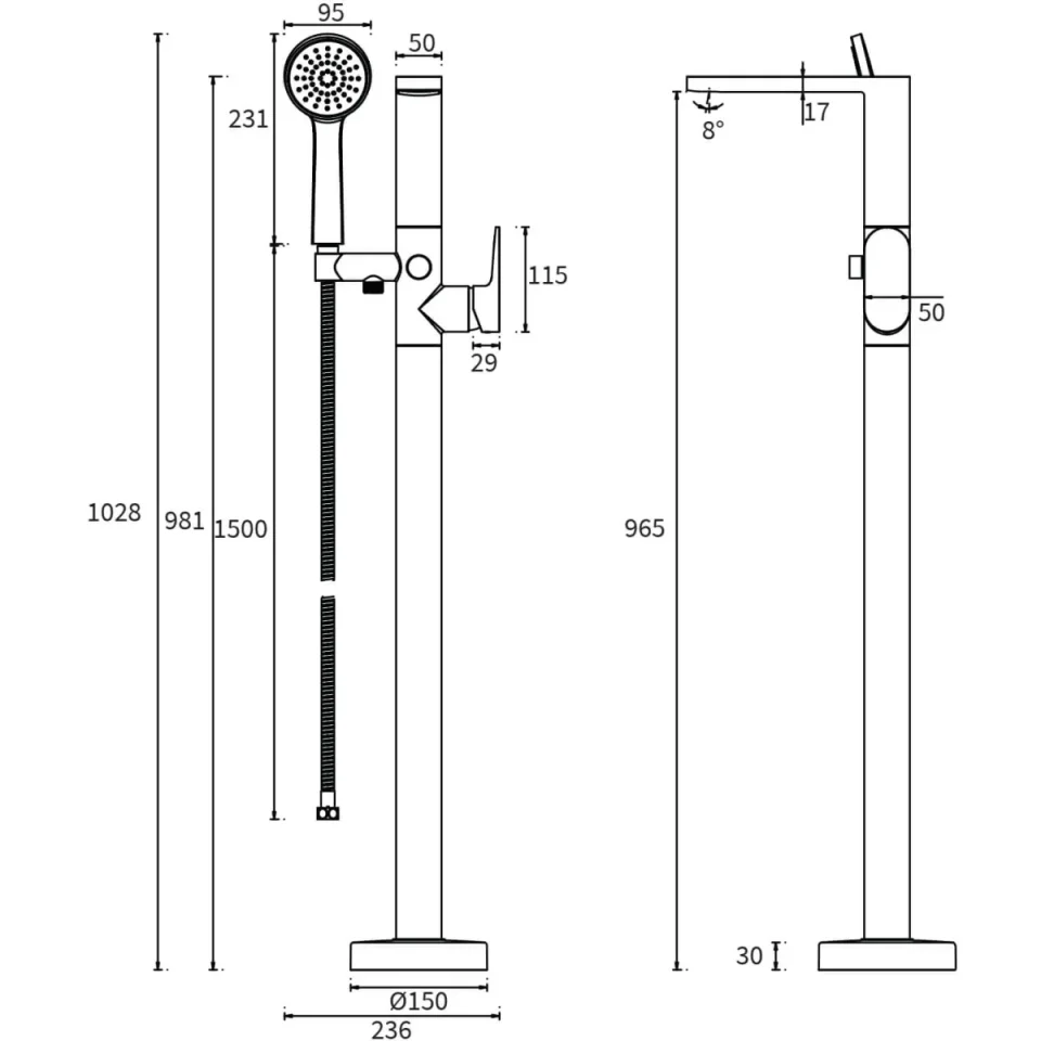Crosswater Drift Bath Shower Mixer Floor Standing Matt Black detail view - Image 2