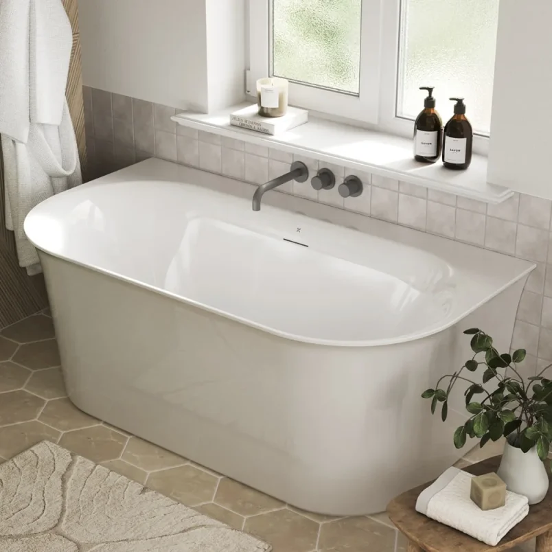 Crosswater Cursa Back To Wall Bath with Overflow and Waste 1500 x 800mm Gloss White detail view - Image 2