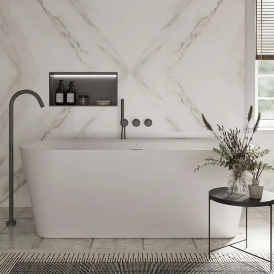 Crosswater Carne Free Standing Bath with Overflow and Waste 1500 x 750mm Matt White detail view - Image 2