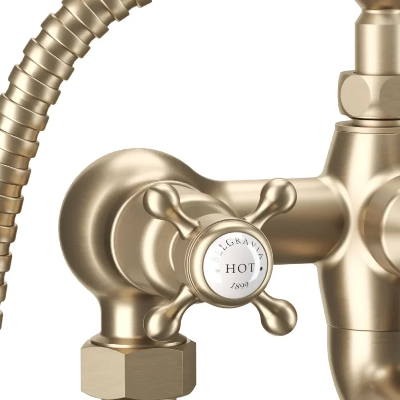 Crosswater Belgravia Wall Unions Brushed Brass detail view - Image 1
