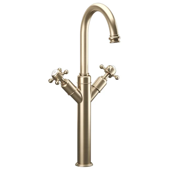 Crosswater Belgravia Crosshead Tall Basin Mixer Deck Mounted With Pop Up Waste Brushed Nickel