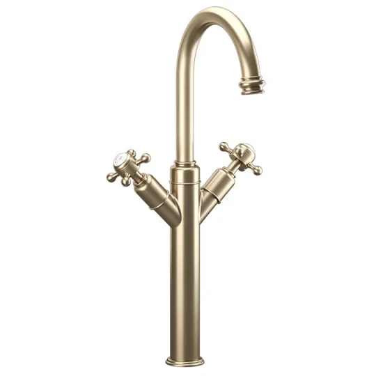 Crosswater Belgravia Crosshead Tall Basin Mixer Deck Mounted With Pop Up Waste Brushed Nickel detail view - Image 1