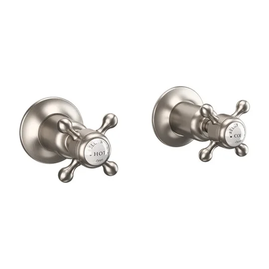 Crosswater Belgravia Crosshead Wall Stop Taps Brushed Nickel detail view - Image 1