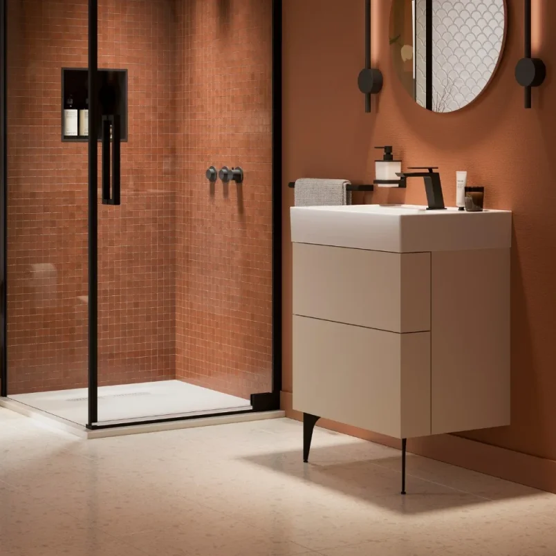 Crosswater Avenue Two Drawer Wall Hung Vanity 600mm Warm Stone detail view - Image 2