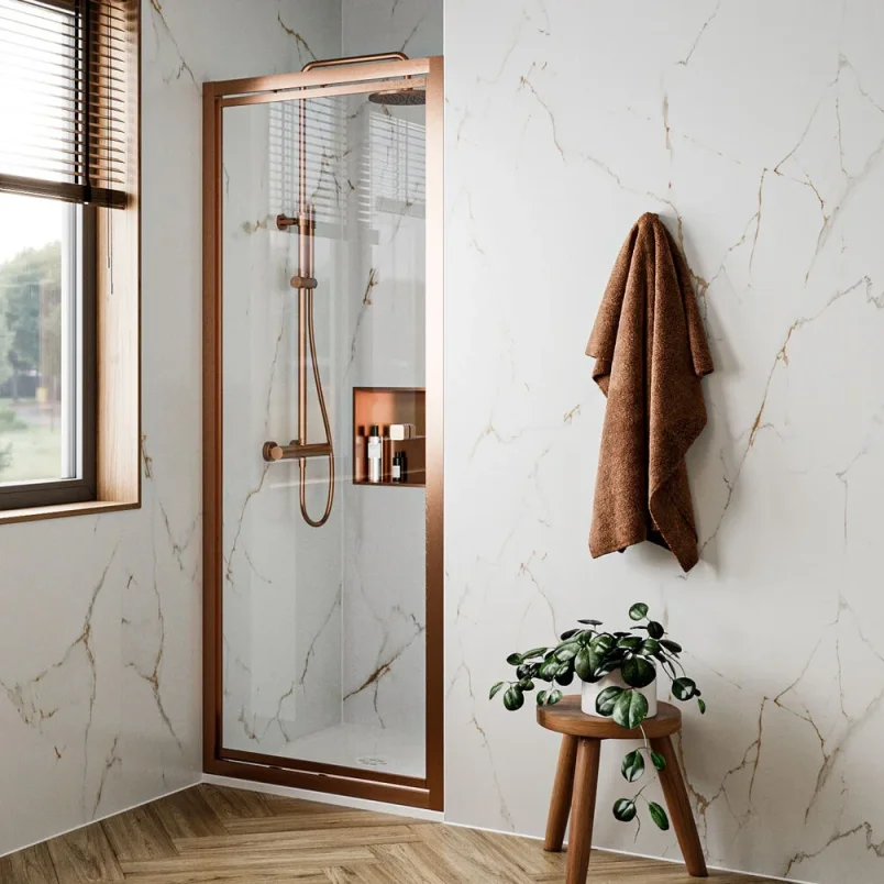 Crosswater 6mm Infold Door 700 Brushed Bronze detail view - Image 1