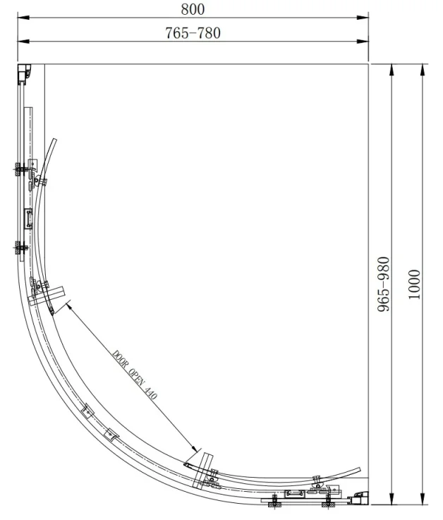 Eastbrook Corniche 2000 Offset Quad 1000x800x2000 Rh Brushed Brass technical drawing - Image 2