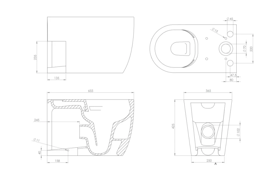 Saneux Uni Close Coupled Wc Pan - Rimless detail view - Image 4