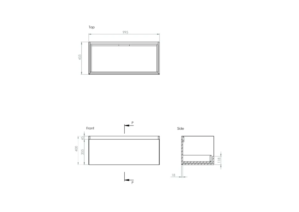 Saneux Uni 100cm 1 Drawer Wall Mounted Unit - Matte White detail view - Image 2