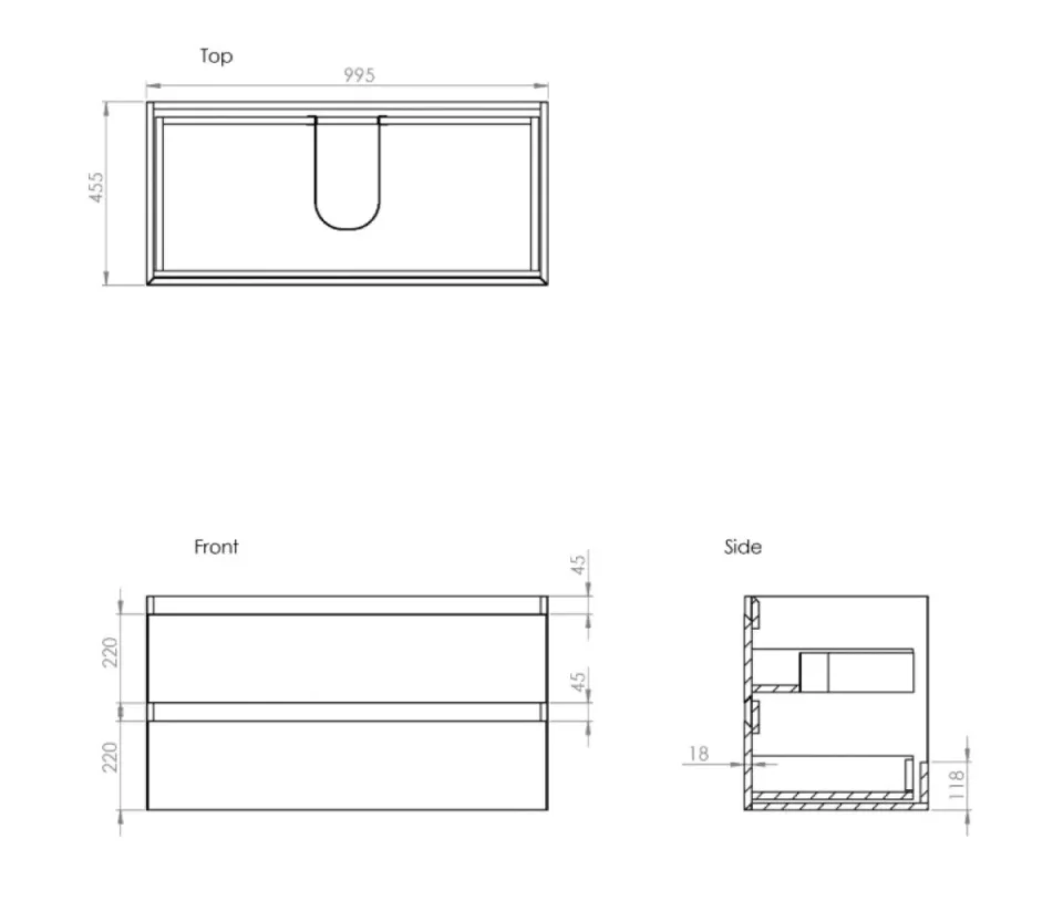 Saneux Uni 100cm 2 Drawer Wall Mounted Unit - English Oak - Image 2