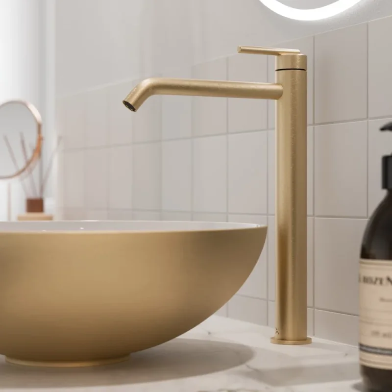 Crosswater 3ONE6 Lever Basin Tall Mono Stainless Brushed Brass Effect detail view - Image 2