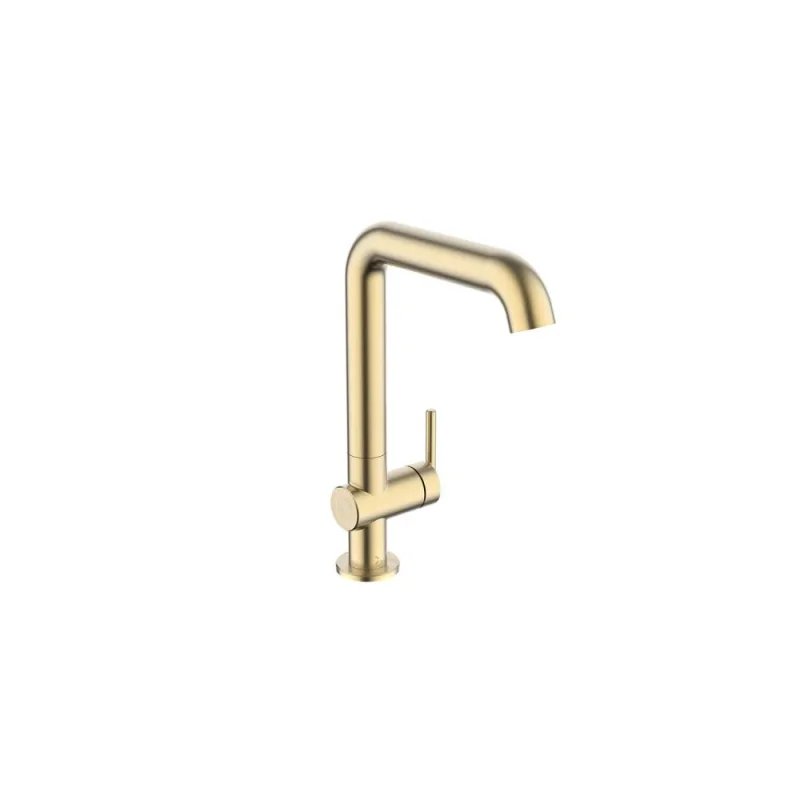Crosswater 3ONE6 Lever Basin Tall Side Deck Mixer Stainless Brushed Brass Effect detail view - Image 1
