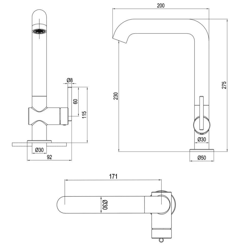 Crosswater 3ONE6 Lever Basin Tall Side Deck Mixer Stainless Steel detail view - Image 2
