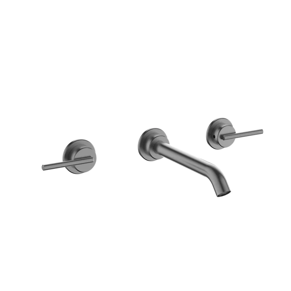 Crosswater 3ONE6 Lever Basin 3 Hole Set Wall Mounted Stainless Slate detail view - Image 1