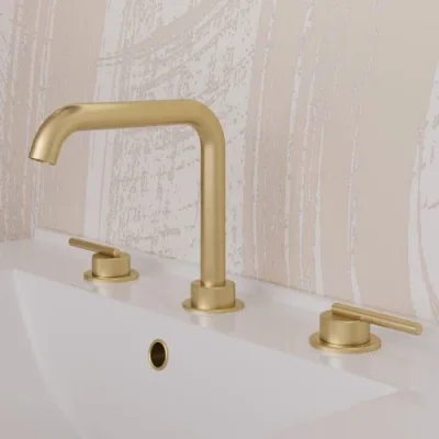 Crosswater 3ONE6 Lever Basin 3 Hole Set Deck Mounted Stainless Brushed Brass Effect detail view - Image 2