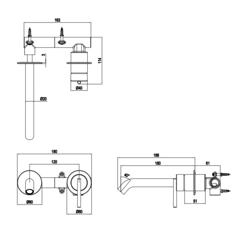 Crosswater 3ONE6 Lever Basin 2 Hole Set Wall Mounted Stainless Steel detail view - Image 2