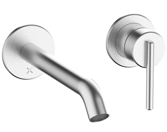 Crosswater 3ONE6 Lever Basin 2 Hole Set Wall Mounted Stainless Steel detail view - Image 1