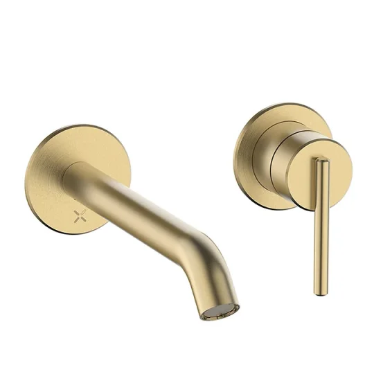 Crosswater 3ONE6 Lever Basin 2 Hole Set Wall Mounted Stainless Brushed Brass Effect detail view - Image 1