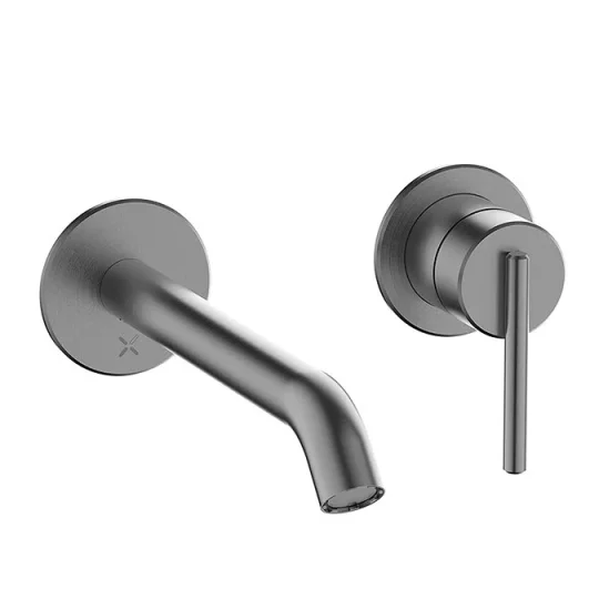 Crosswater 3ONE6 Lever Basin 2 Hole Set Wall Mounted Stainless Slate detail view - Image 1