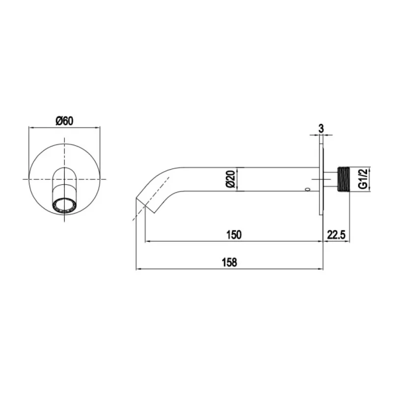 Crosswater 3ONE6 Bath Spout Wall Mounted Stainless Brushed Brass Effect detail view - Image 2