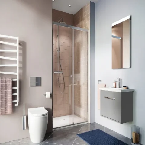 Clear 6 Single Sliding Door & Side Panel - CASLSC1100 - Silver detail view - Image 1