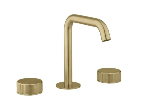 Crosswater 3ONE6 Basin 3 Hole Set Deck Mounted Stainless Brushed Brass Effect detail view - Image 1