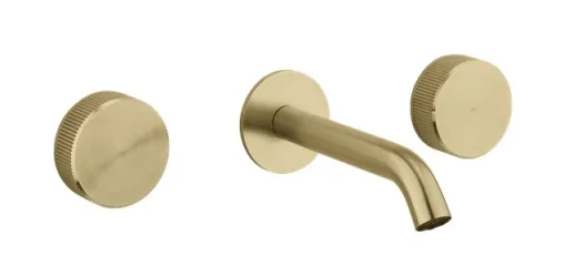 Crosswater 3ONE6 Basin 3 Hole Set Wall Mounted Stainless Brushed Brass Effect detail view - Image 1