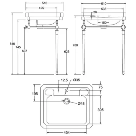 Burlington Towel Rack Basin Stand T23a Brushed Nickel detail view - Image 2