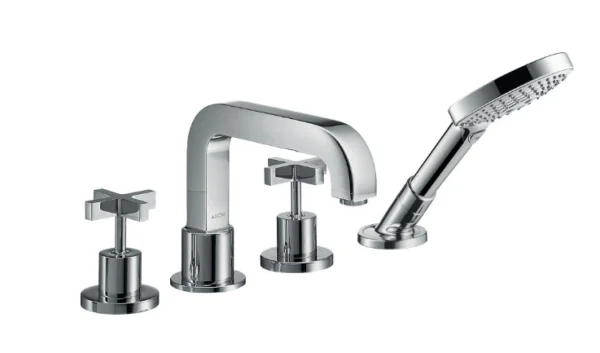 Axor Citterio 4-hole Rim-mounted Bath Mixer With Cross Handles And Escutcheons Chrome