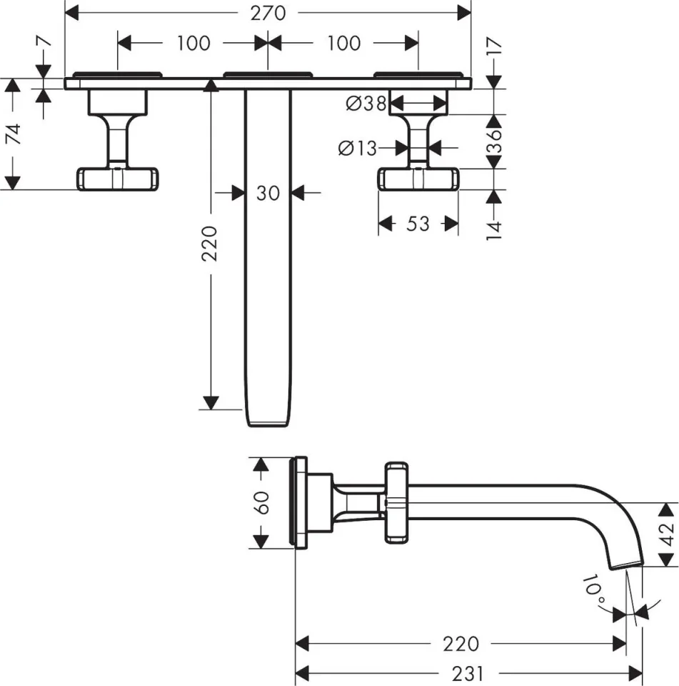 Axor Citterio E 3-hole Basin Mixer For Concealed Installation Wall-mounted With Spout 220 Mm And Plate Chrome detail view - Image 3