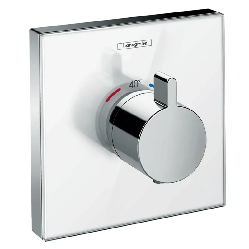 Hansgrohe ShowerSelect Glass Thermostatic Shower Valve Mixer HighFlow for concealed installation White/Chrome detail view - Image 1