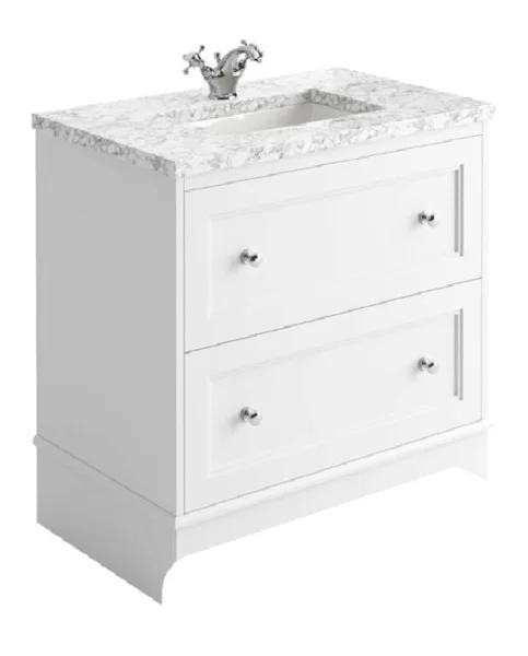 Cubico Fairfax 800mm Vanity Unit In Matt White With Marble Worktop & Ceramic Basin