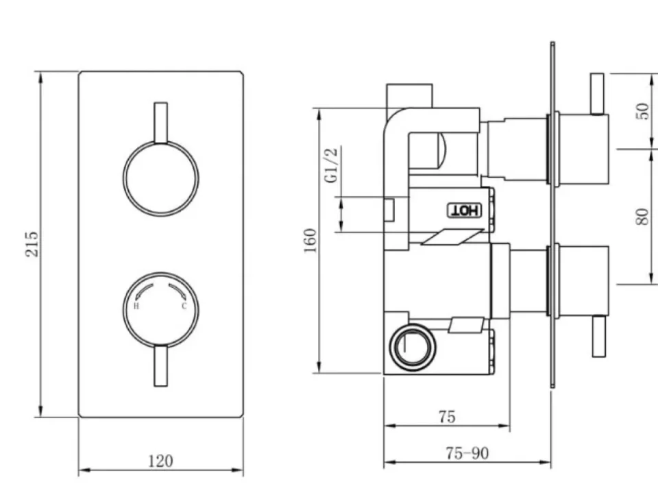 Cubico Vogue Dual Round Control Concealed Valve Cvc01 (single Outlet) - Image 3