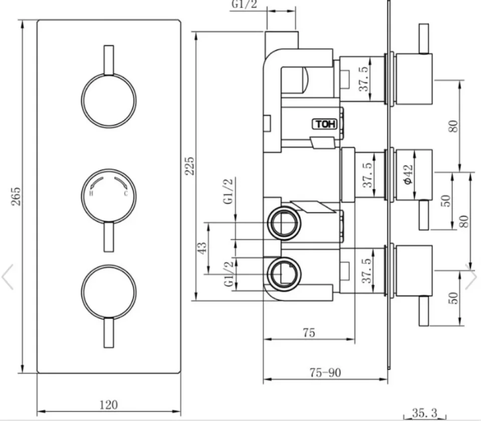 Cubico Vogue Triple Concealed Valve Round Cvc10 (dual Outlet) - Image 3