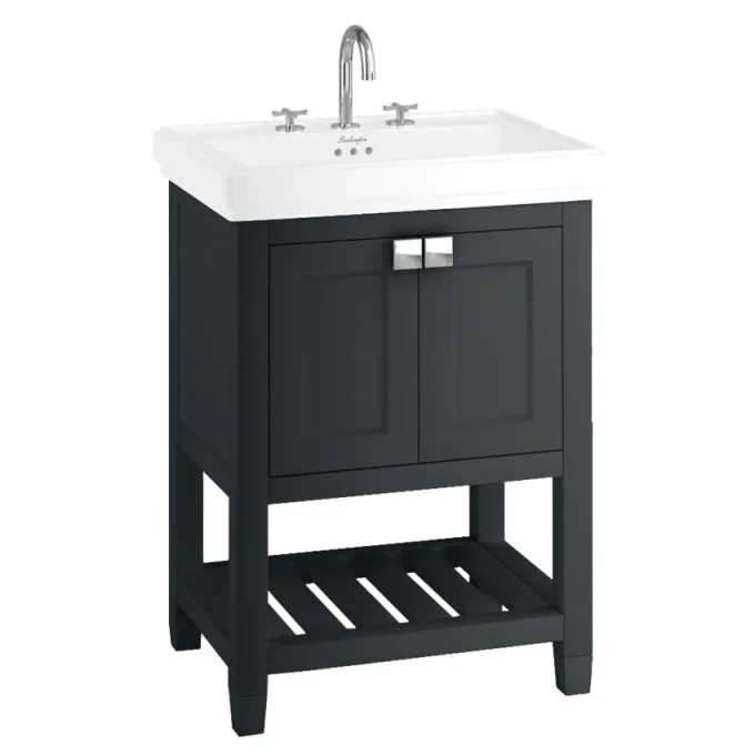 Burlington Riviera 650mm Vanity Matt Black And Chrome Handles detail view - Image 1