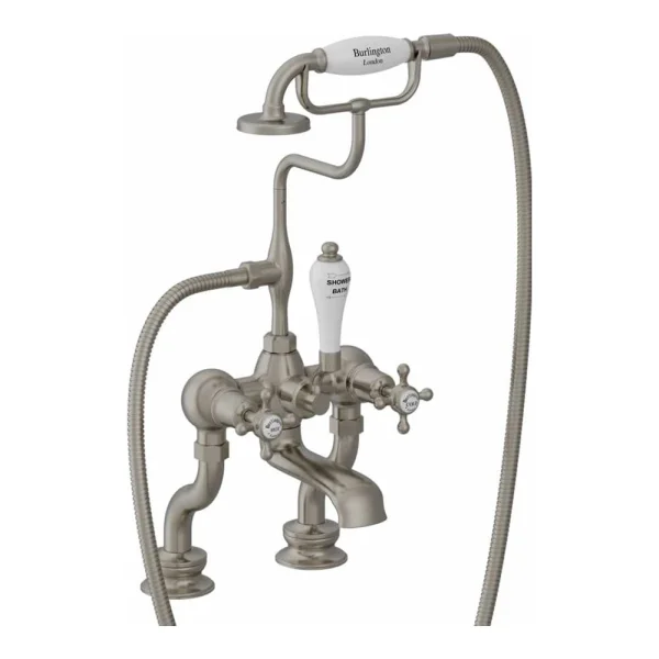 Burlington Regent Deck Mount Bath Shower Mixer Brushed Nickel