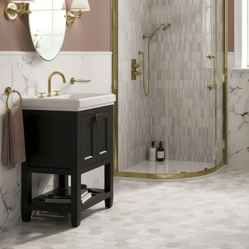 Burlington Riviera 580mm Vanity Matt Black And Chrome Handles detail view - Image 2