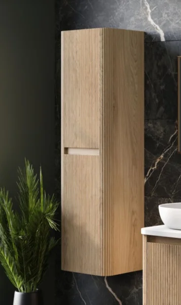 Cubico Wave Ribbed Tall Cabinet Natural Oak