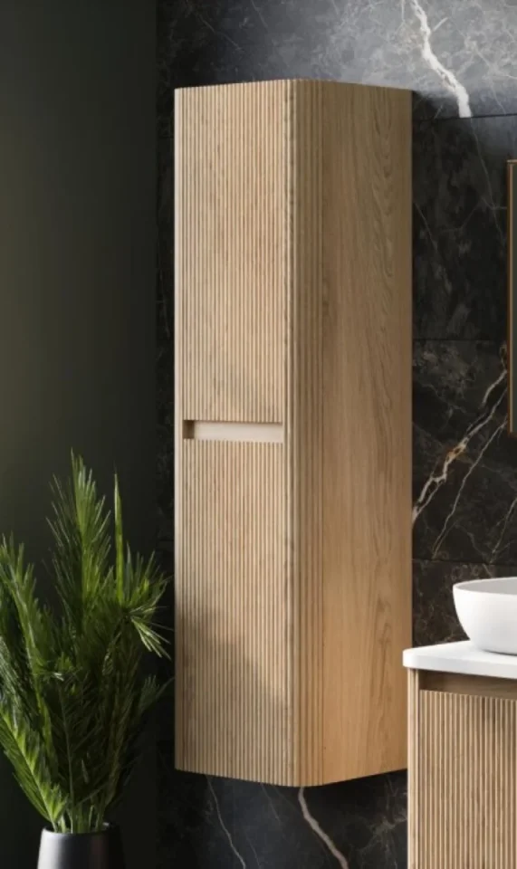 Cubico Wave Ribbed Tall Cabinet Natural Oak - Image 1